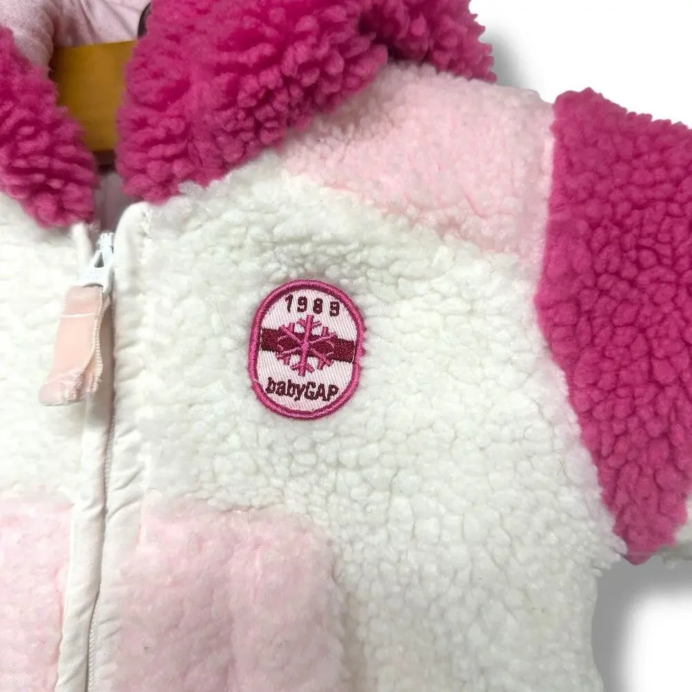 Baby Gap Infant Jacket Pink White Sherpa Fleece Sz 0-3 month Coat Lined Zip Y2K
